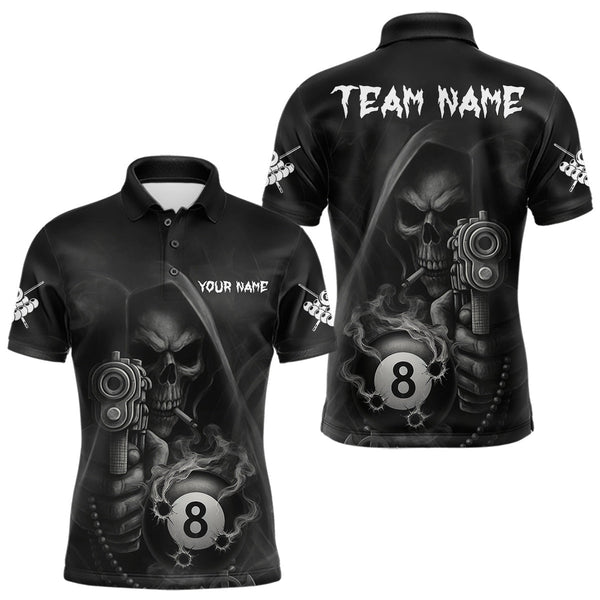 Maxcorners Funny Grim Reaper 8 Ball Smoke Billiard Shirt For Men Custom Pool Jersey, Billiard Team Shirt TU3009