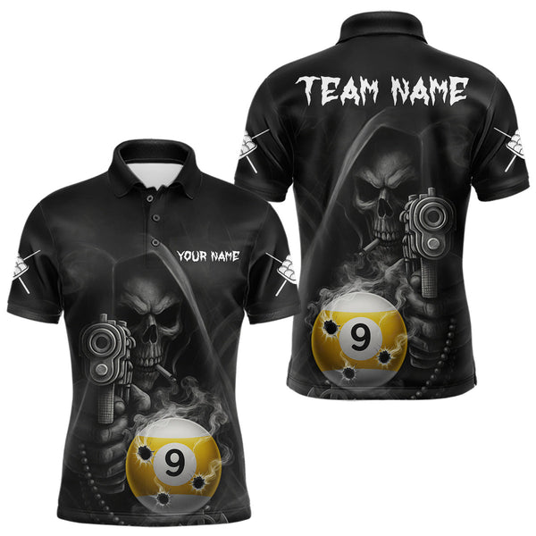 Maxcorners Funny Grim Reaper 9 Ball Smoke Billiard Shirt For Men Custom Pool Jersey, Billiard Team Shirt TU3009