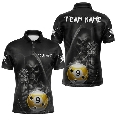 Maxcorners Funny Grim Reaper 9 Ball Smoke Billiard Shirt For Men Custom Pool Jersey, Billiard Team Shirt TU3009