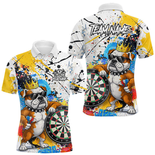Maxcorners Funny Bull Dog Colorful Darts Shirt For Men Custom Darts Jersey Team Polo & 1/4 Zip, Darts Gifts LM2901