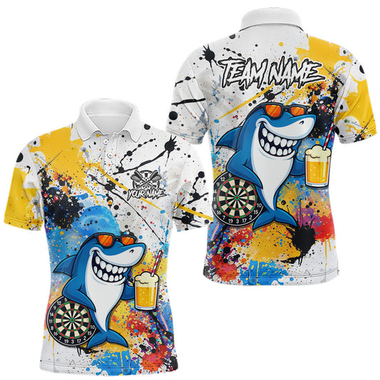 Maxcorners Personalized Funny Shark Colorful Darts Shirt For Men Custom Darts Jersey Team Polo & Quarter Zip LM2901