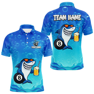 Maxcorners Blue Funny Shark 8 Ball Billiard Shirts For Men Custom Pool Team Shirt, Billiard Polo & 1/4 Zip LM2603