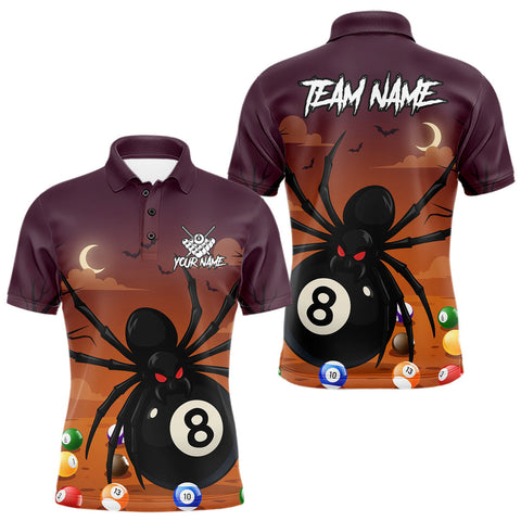 Maxcorners Orange Funny Spider Pool Balls Billiard Shirt For Men Custom 8 Ball Halloween Billiard Apparel LM0210