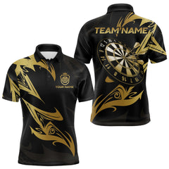 Maxcorners Black And Gold Dartboard Tribal Darts Polo & 1/4 Zip Custom Darts Shirt For Men, Darts Team Jersey