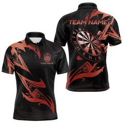 Maxcorners Black And Red Dartboard Tribal Darts Polo & 1/4 Zip Custom Darts Shirt For Men, Darts Team Jersey