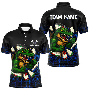 Maxcorners Black And Blue Funny Alligator Darts Shirt For Men Custom Darts Jersey Team Polo & 1/4 Zip LM0208