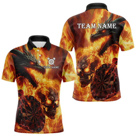 Maxcorners Personalized Orange Flaming Dragon And Skull Darts Shirt For Men Custom 3D Fire Darts Team Jersey LM1903