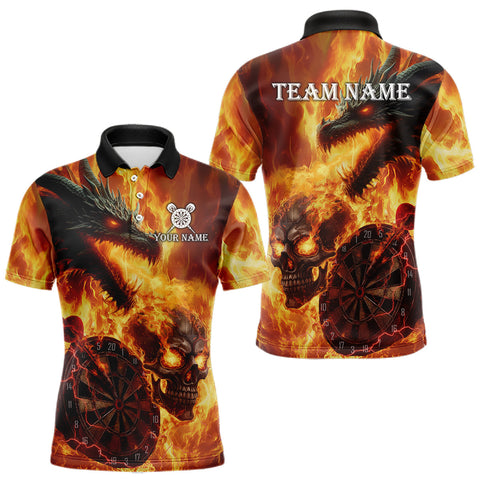Maxcorners Personalized Orange Flaming Dragon And Skull Darts Shirt For Men Custom 3D Fire Darts Team Jersey TU0710
