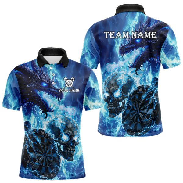 Maxcorners Personalized Blue Flaming Dragon And Skull Darts Shirt For Men Custom 3D Fire Darts Team Jersey TU0710