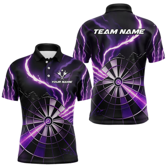 Maxcorners Personalized Purple Lightning Mens Dart Shirts Custom Glowing Darts Team Jersey Polo & 1/4 Zip LM2603