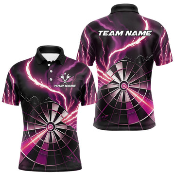 Maxcorners Personalized Pink Lightning Mens Dart Shirts Custom Glowing Darts Team Jersey Polo & 1/4 Zip LM2603