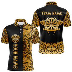 Maxcorners Black And Gold Custom Tribal Darts Shirt For Men, Personalized Darts Jersey Team Polo & Quarter Zip TU0212