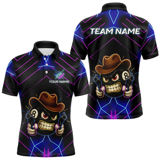 Maxcorners Funny Neon 8 Ball Pool Billiard Shirt For Men Custom Billiard Team Jersey Polo & 1/4 Zip LM0412