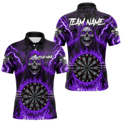 Maxcorners Purple Grim Reaper Thunder Lightning Men Dart Shirts Custom Flame Dart Jerseys Team Polo & 1/4 Zip LM0611