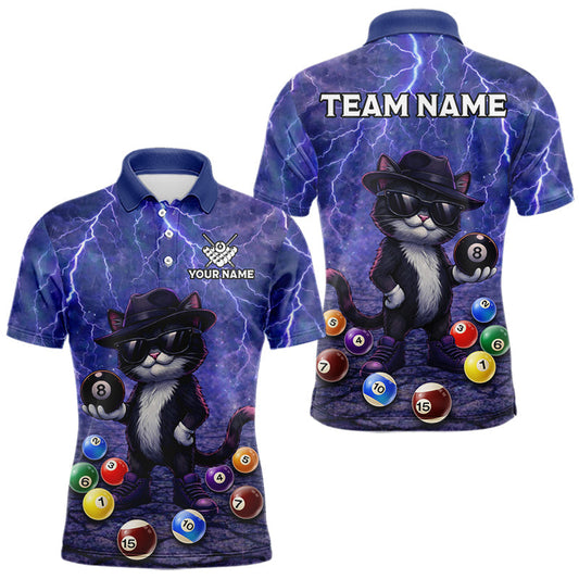 Maxcorners Purple Funny Cat Lightning Billiard Shirt For Men Custom 8 Ball Pool Team Jersey Polo & 1/4 Zip