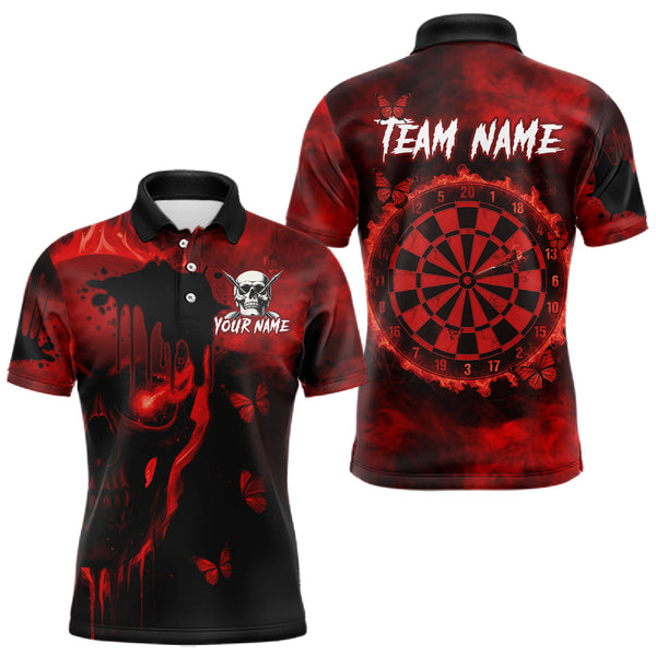 Maxcorners Black And Red Grunge Skull Butterflies Darts Shirt For Men Custom Darts Jersey Team Polo & 1/4 Zip MT1110
