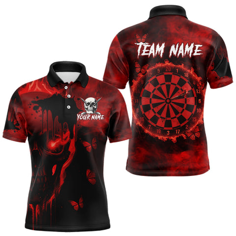 Maxcorners Black And Red Grunge Skull Butterflies Darts Shirt For Men Custom Darts Jersey Team Polo & 1/4 Zip MT1110