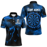 Maxcorners Black And Blue Grunge Skull Butterflies Darts Shirt For Men Custom Dart Jersey Team Polo & 1/4 Zip MT1110