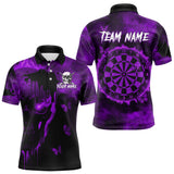 Maxcorners Black And Purple Grunge Skull Butterflies Darts Shirt For Men Custom Dart Jersey Polo & 1/4 Zip MT1110