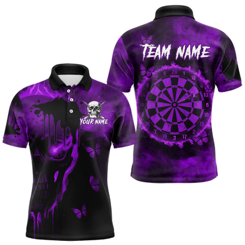 Maxcorners Black And Purple Grunge Skull Butterflies Darts Shirt For Men Custom Dart Jersey Polo & 1/4 Zip MT1110