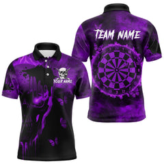 Maxcorners Black And Purple Grunge Skull Butterflies Darts Shirt For Men Custom Dart Jersey Polo & 1/4 Zip MT1110