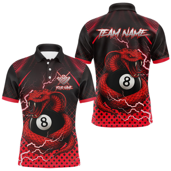 Maxcorners Personalized Red 8 Ball Lightning Cobra Snake Men's Billiards Shirts Custom Pool Team Jerseys MT0811