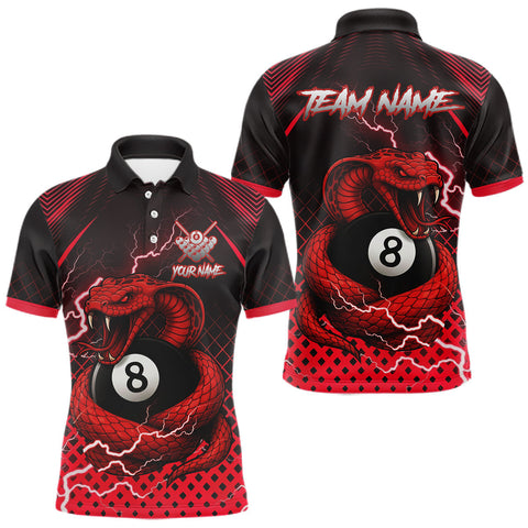 Maxcorners Personalized Red 8 Ball Lightning Cobra Snake Men's Billiards Shirts Custom Pool Team Jerseys MT0811