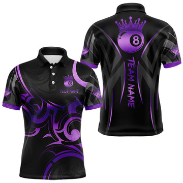 Maxcorners Black And Purple 8 Ball Crown Tribal Billiard Shirt For Men Custom Pool Team Jersey Polo & 1/4 Zip LM1104