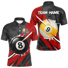 Maxcorners Black And Red 8 Ball & 9 Ball Billiard Shirt For Men Custom Pool Jersey, Billiard Team Shirts TU1410