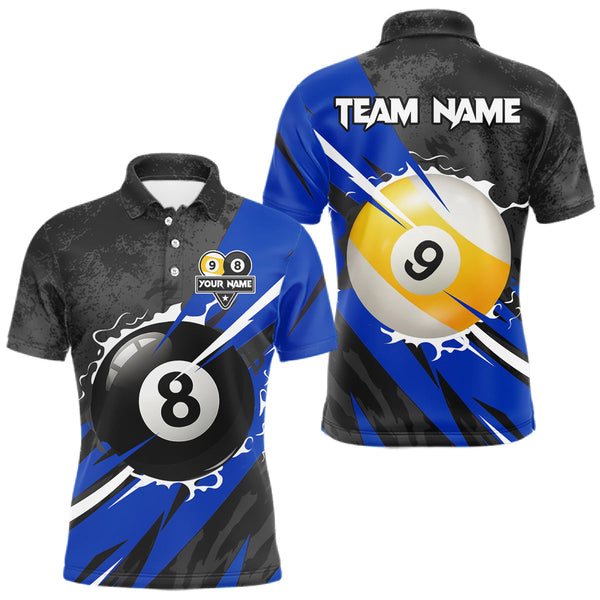 Maxcorners Black And Blue 8 Ball & 9 Ball Billiard Shirt For Men Custom Pool Jersey, Billiard Team Shirts TU1410
