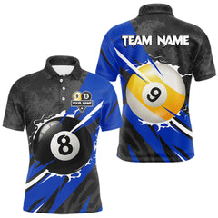 Maxcorners Black And Blue 8 Ball & 9 Ball Billiard Shirt For Men Custom Pool Jersey, Billiard Team Shirts TU1410