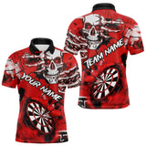 Maxcorners Personalized Red Grunge Skull Darts Shirt For Men Custom Darts Team Jersey Polo & Quarter Zip TU1410