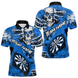 Maxcorners Personalized Blue Grunge Skull Darts Shirt For Men Custom Darts Team Jersey Polo & Quarter Zip TU1410