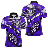 Maxcorners Personalized Purple Grunge Skull Darts Shirt For Men Custom Darts Team Jersey Polo & Quarter Zip TU1410