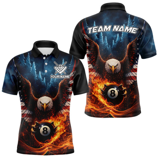 Maxcorners American Flag Eagle 8 Ball Flame Billiard Shirt For Men Custom Patriotic Pool Jersey Polo, 1/4 Zip