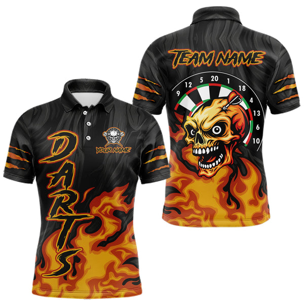 Maxcorners Black And Orange Custom Fire Flame Skull Darts Shirt For Men, Darts Jersey Team Polo & 1/4 Zip MT1810