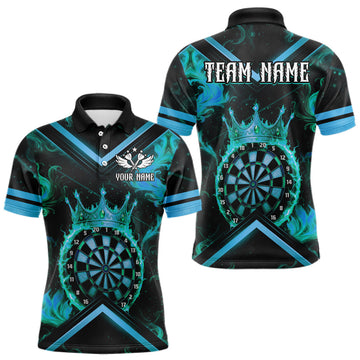 Maxcorners Black And Turquoise Dartboard Crown Darts Shirt For Men Custom Dart Jerseys Team Polo & 1/4 Zip