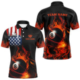 Maxcorners Orange Flaming American Flag 8 Ball Billiard Shirt For Men Custom Patriotic Pool Team Jersey LM1809