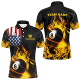 Maxcorners Yellow Flaming American Flag 8 Ball Billiard Shirt For Men Custom Patriotic Pool Team Jersey LM1809