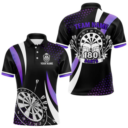 Maxcorners Funny Black And Purple 180 Darts Shirt For Men Custom Dartboard Jersey Team Polo & Quarter Zip LM2110