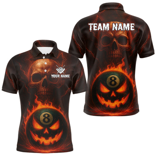 Maxcorners Funny Pumpkin 8 Ball Pool Billiard Shirt For Men Custom Halloween Billiard Team Shirt Outfit LM1903