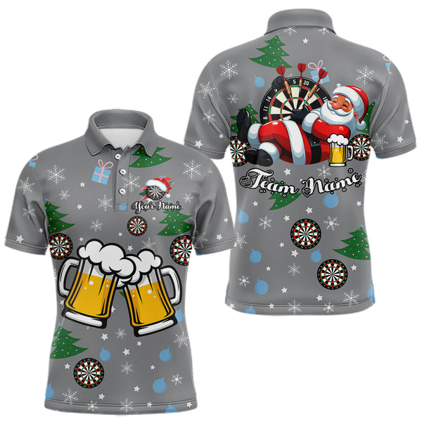 Maxcorners Funny Santa And Beer Christmas Darts Polo & 1/4 Zip For Men Custom Xmas Darts Shirt, Darts Gift TU3009