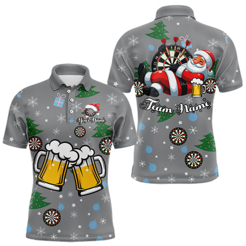 Maxcorners Funny Santa And Beer Christmas Darts Polo & 1/4 Zip For Men Custom Xmas Darts Shirt, Darts Gift TU3009