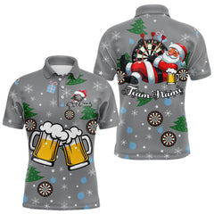 Maxcorners Funny Santa And Beer Christmas Darts Polo & 1/4 Zip For Men Custom Xmas Darts Shirt, Darts Gift TU3009
