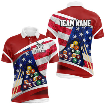 Maxcorners Personalized American Flag Billiard Shirt For Men Custom Patriotic Pool Team Jersey Polo & 1/4 Zip LM2512