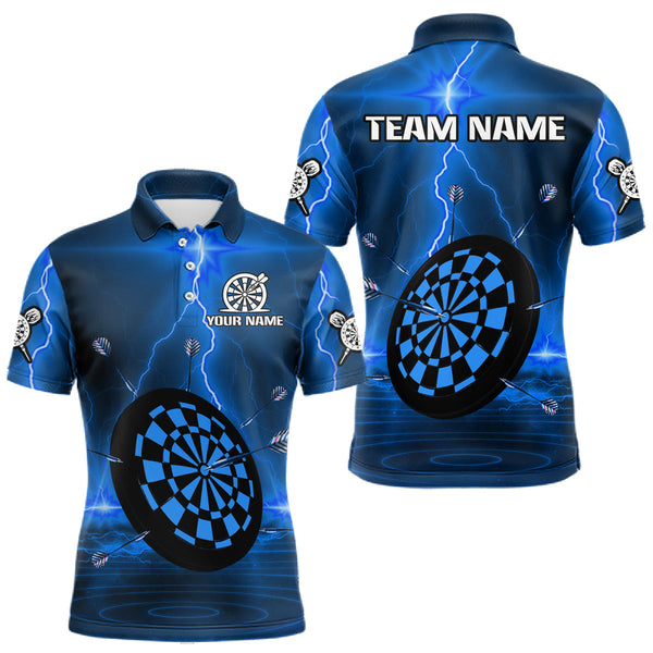 Maxcorners Personalized Dartboard Thunder Lightning Blue Darts Shirt For Men Custom Glowing Darts Team Jersey  LM0210