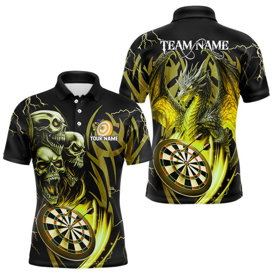 Maxcorners Personalized Skull & Dragon Darts Shirt For Men Custom Lightning Dartboard Team Jersey |Yellow LM0101