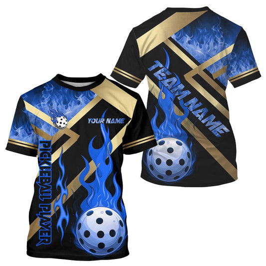Maxcorners Custom Men's Blue Flames Pickleball Ball T-Shirt Pickleball Jersey For Lovers LM0106