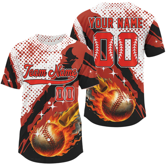 Maxcorners Custom Baseball Jersey For Men With Flaming Ball & Name Personalization LM2608