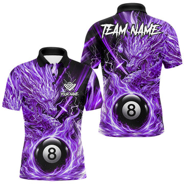 Maxcorners Fire Flame Purple 8 Ball Billiard Dragon Shirts For Men Custom Dragon Team Billiard Jerseys LM0208